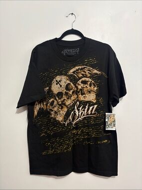 BNWT Skin Industries Vintage Skull Graphic Tee Skin Black Tee size L